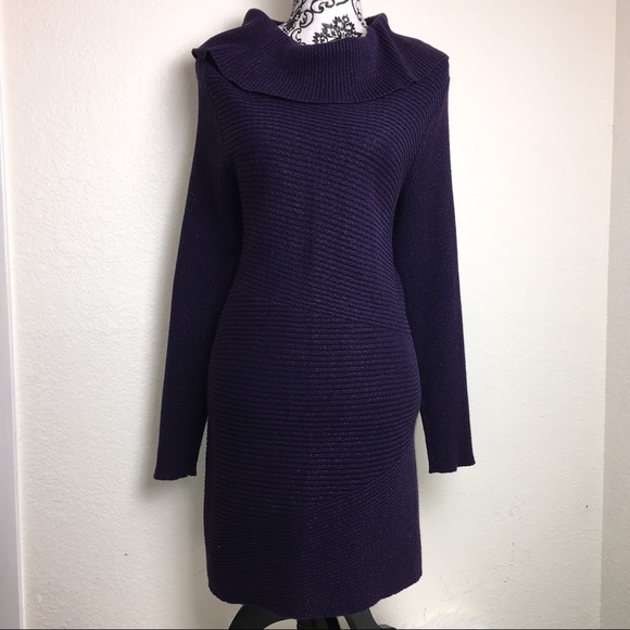 Sparkly Purple Sweater Dress with Alternate Knit - Picture 2 of 6