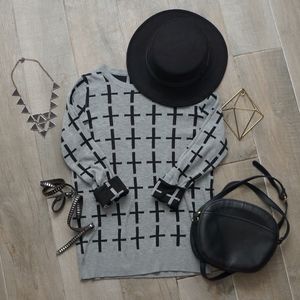 Black/Grey Cross-Sweater perfect for fall!