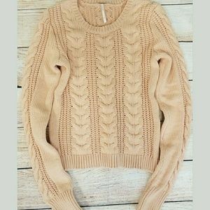 Free People Peach cable knit crop top sweater