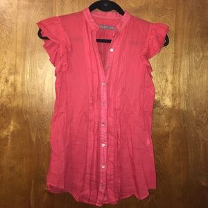 Zara - Red button up shirt with ruffle sleeves