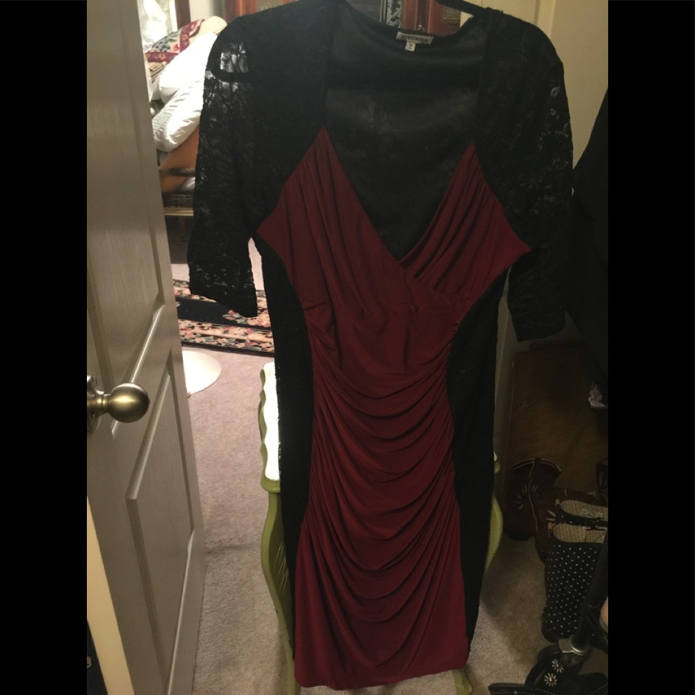 KiyonnaSexy BlkLace /Merlot Satin Cocktl Dres18/20