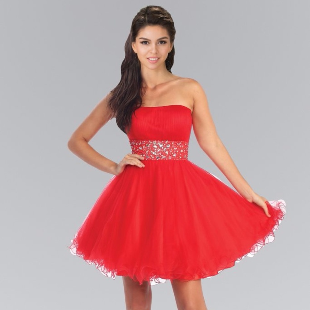 Red Strapless Dress with jeweled waistband