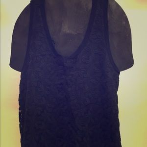 J. Crew Black Large Floral Front Tank NWOT