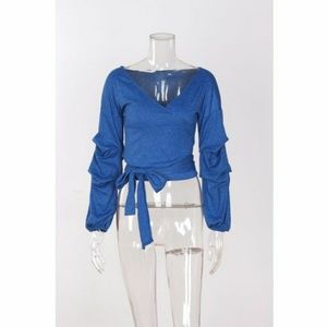 Puff sleeve wrap sweater