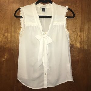 H&M - Cream button up tank with ruffles and bow