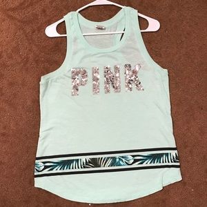 Summery mint green sparkly PINK tank