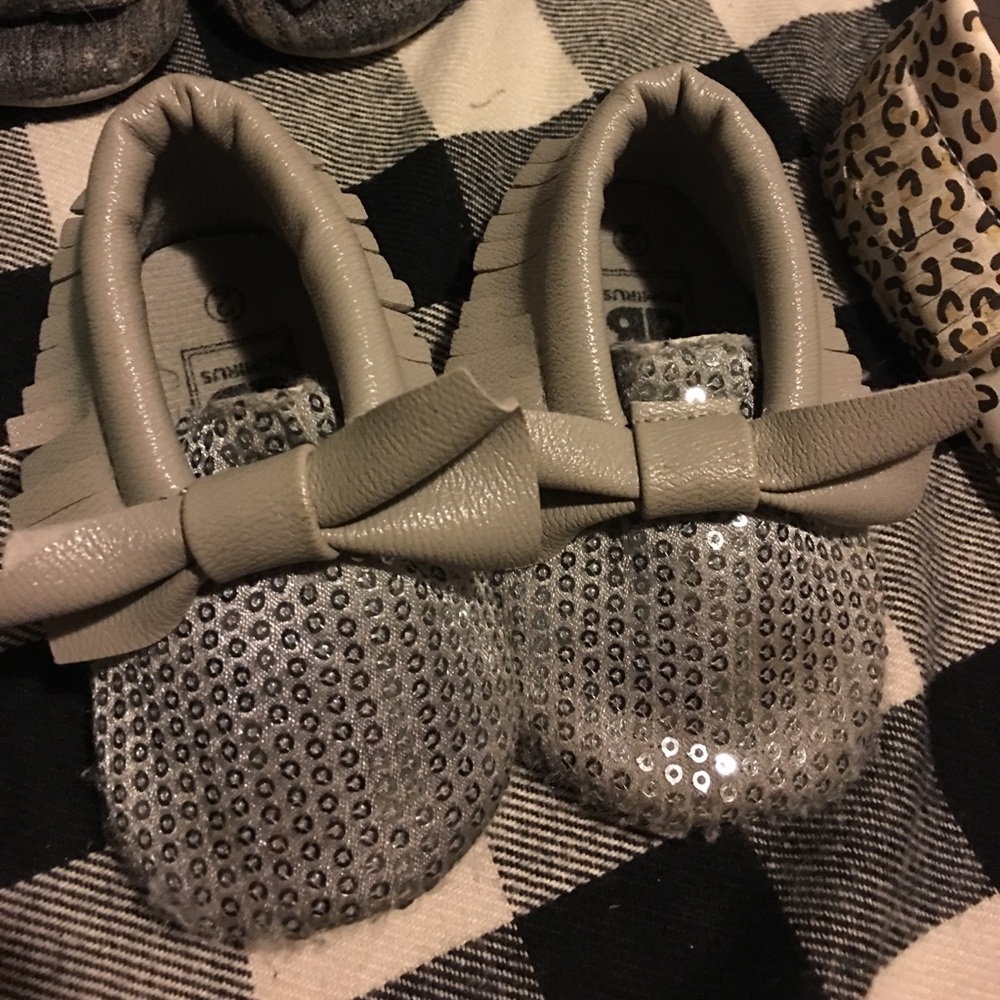 Silver sequence moccasins. Size 2 (baby)
