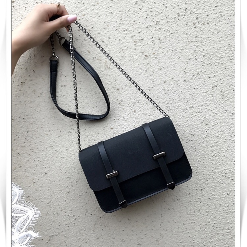 Black leather and suede crossbody purse