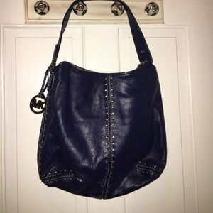 MK Navy Studded Shoulder Bag