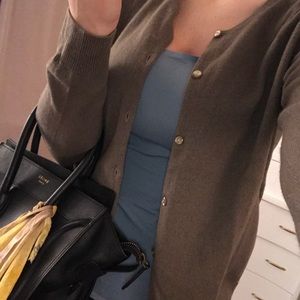 Tan 100% cashmere cardigan sweater