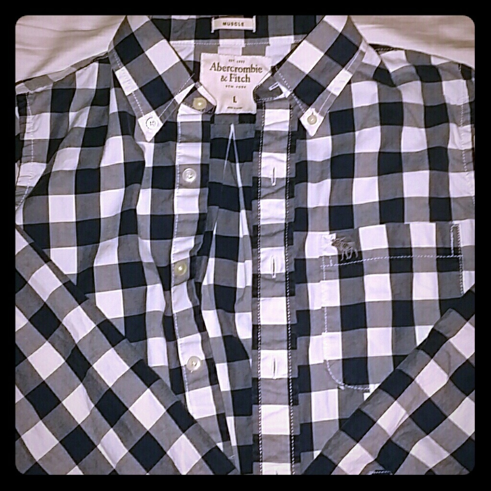A&F fitted blue&white plaid button down sizeL