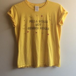 "Pizza rolls not gender roles" printed tee