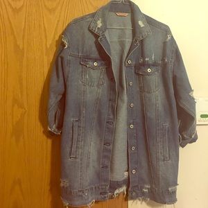 Oversized distressed denim jacket