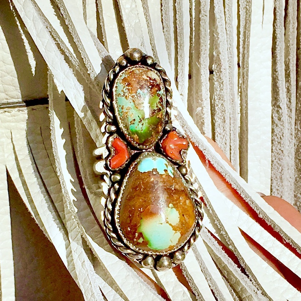 ROYSTON TURQUOISE🔥🔥🔥 INCREDIBLE MULTICOLOR TURQUOISE and CORAL STERLING RING.