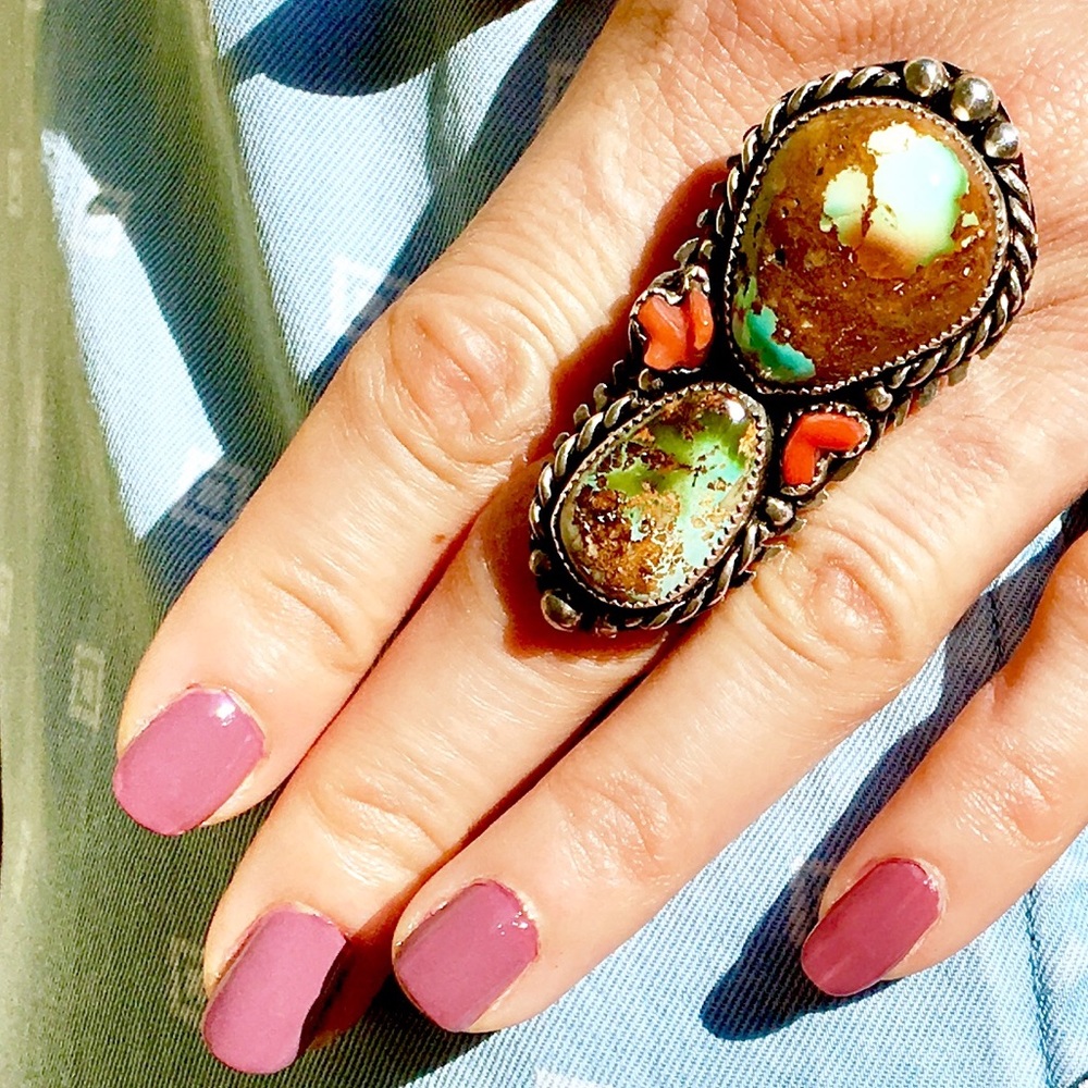 ROYSTON TURQUOISE🔥🔥🔥 INCREDIBLE MULTICOLOR TURQUOISE and CORAL STERLING RING. - Picture 8 of 8