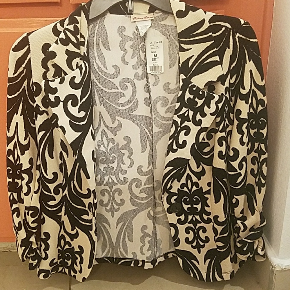 White jacket with black print
