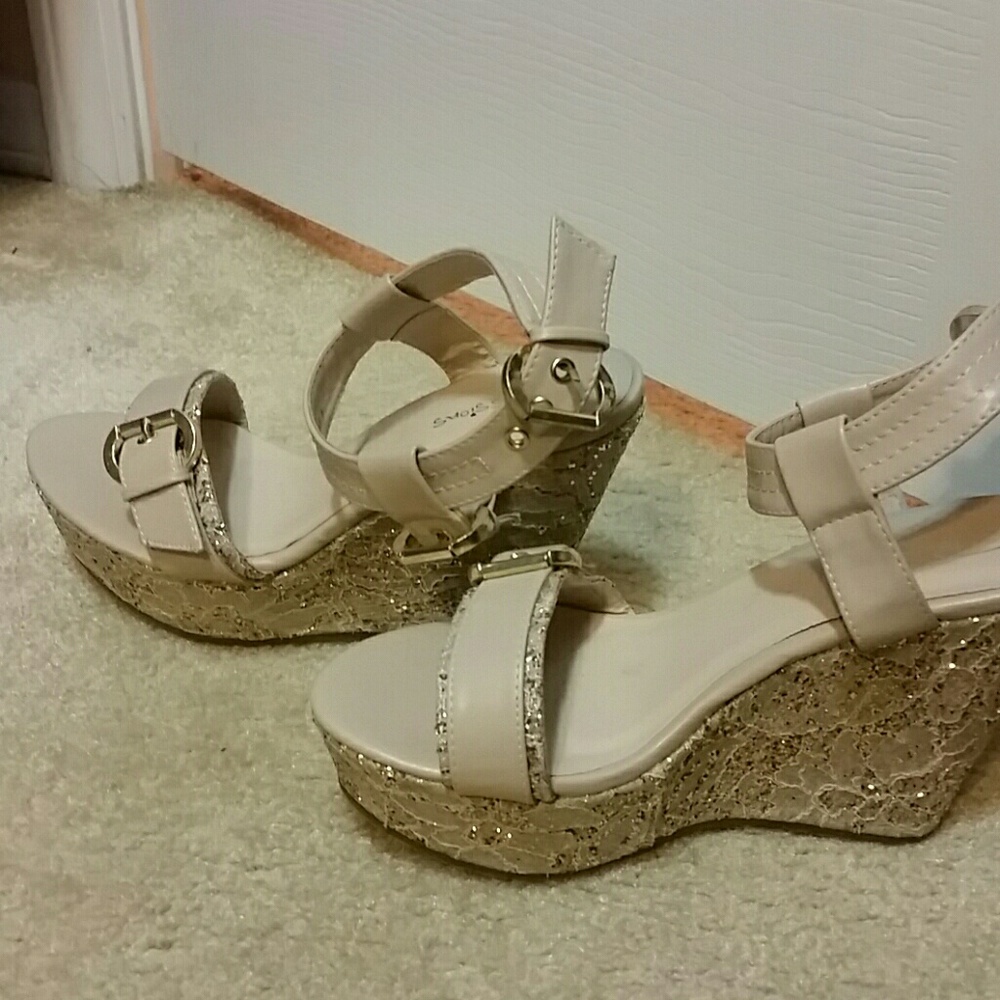 Cream and Gold Glitter Heels by Passions♡