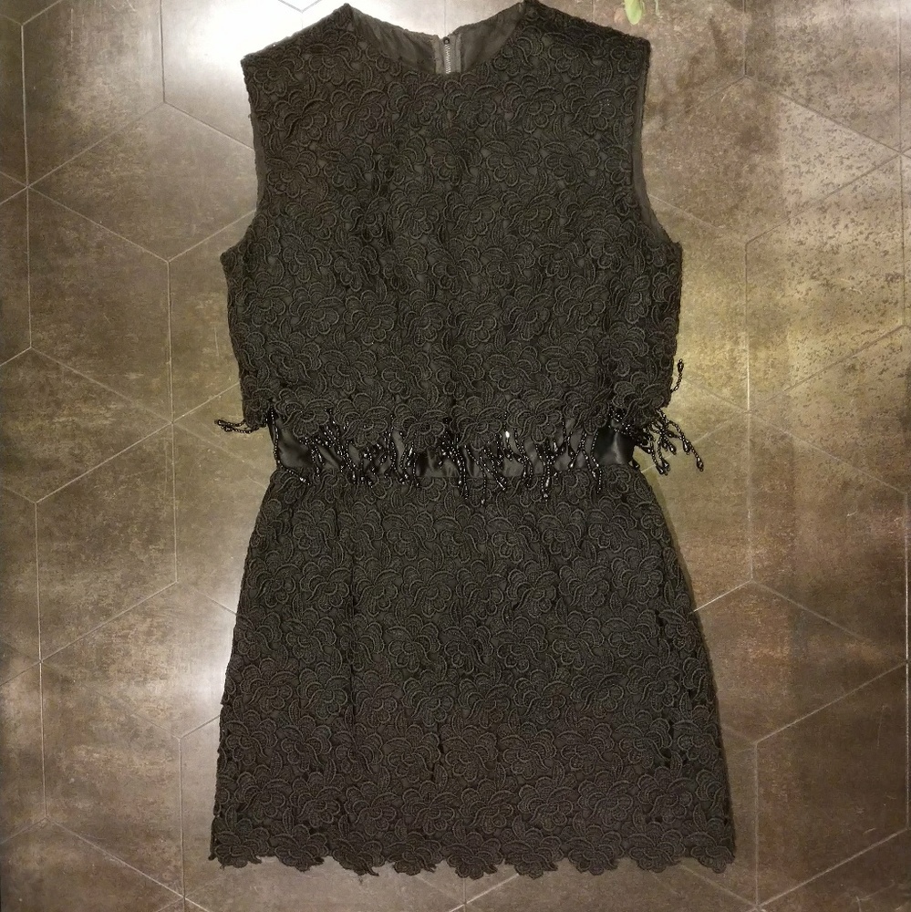 Unique lace dress, crop top with beaded belt