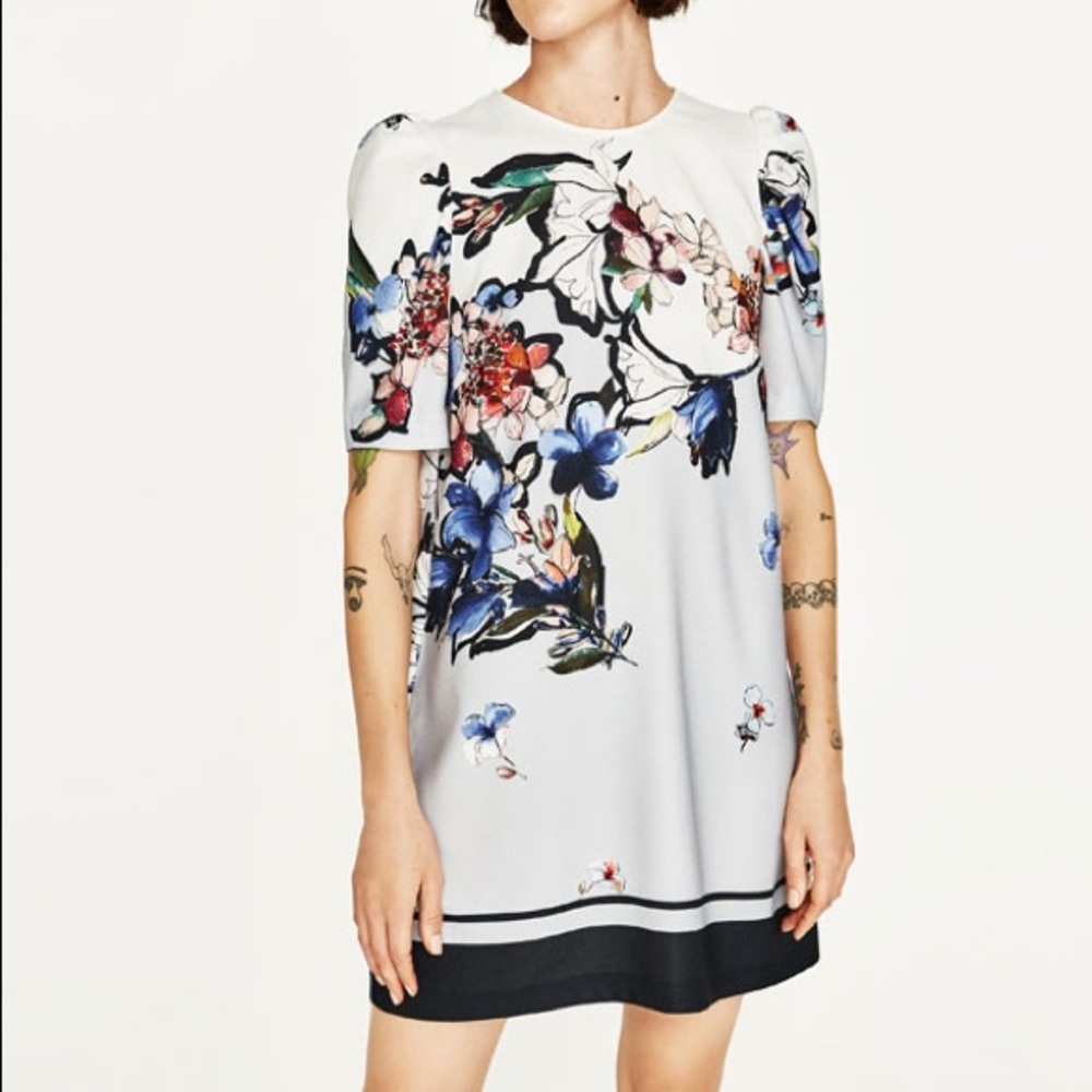 Zara grey/ blue floral print dress
