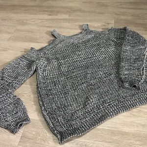 Heather grey knit cold shoulder sweater