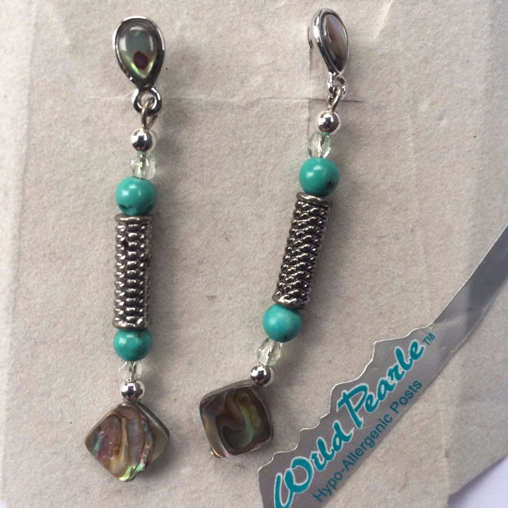 Wild Pearle Turquoise & Abalone Dangle Earrings