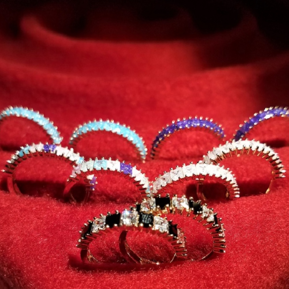 Multi Color CZ Hoop Earrings Pierced 1" Goldtone