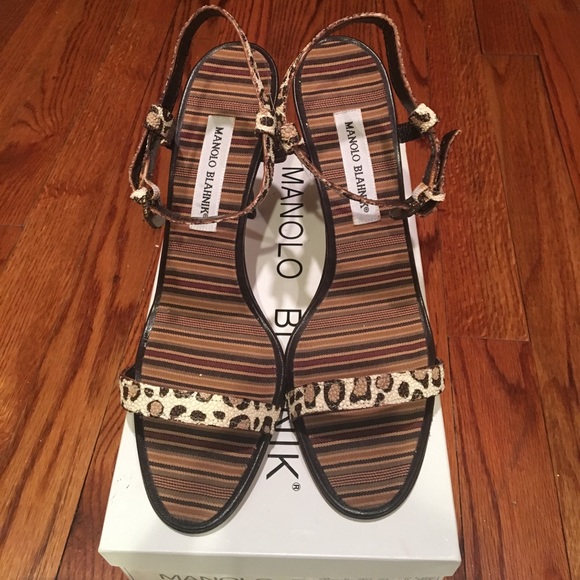 Manolo Blahnik Lottina Leather Leo Sandal - Picture 1 of 5