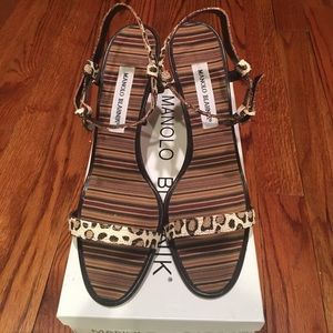 Manolo Blahnik Lottina Leather Leo Sandal