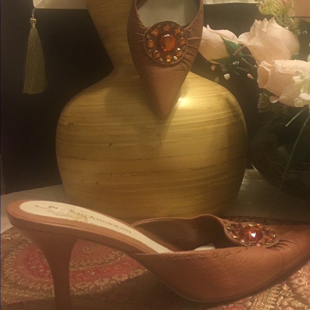 Leather Mules Accented with Jewel Stones
