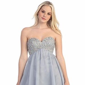 Grey Strapless Cocktail Dress.