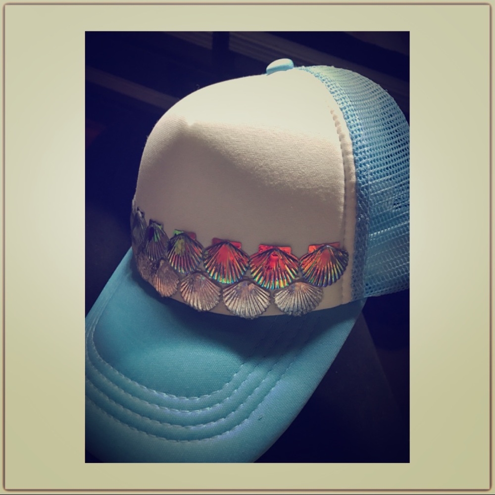 Mermaid Iridescent Scale baby blue trucker hat