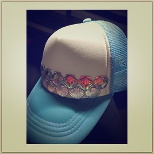 Mermaid Iridescent Scale baby blue trucker hat