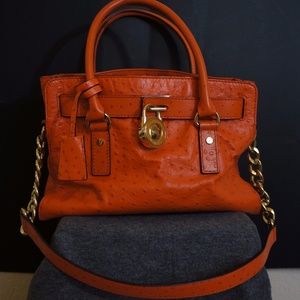 Authentic Orange Hamilton Ostrich Michael Kors Bag