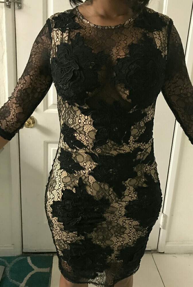 Lace Floral Black Dress