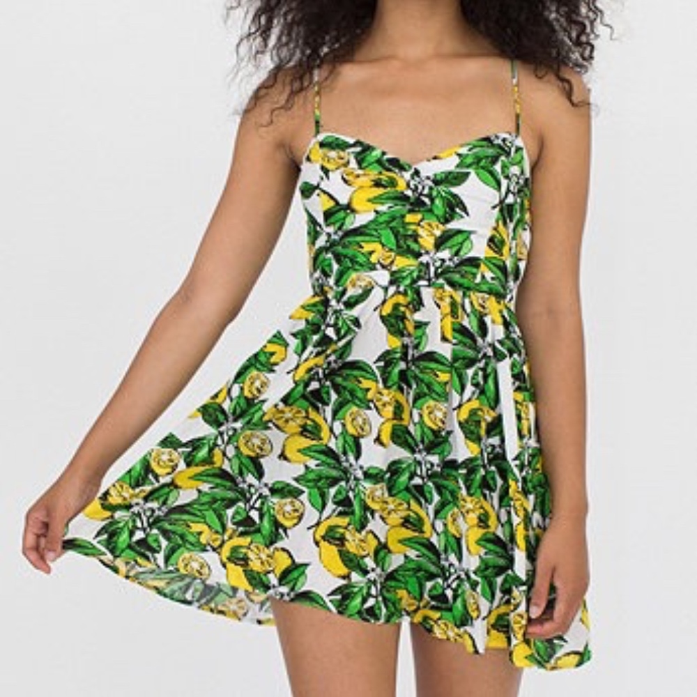 American Apparel Printed Rayon Tie Back Dress sz L