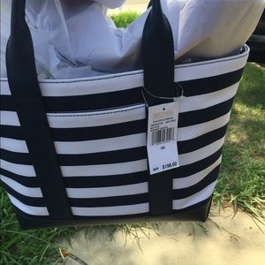 Michael Kors navy and white striped tote