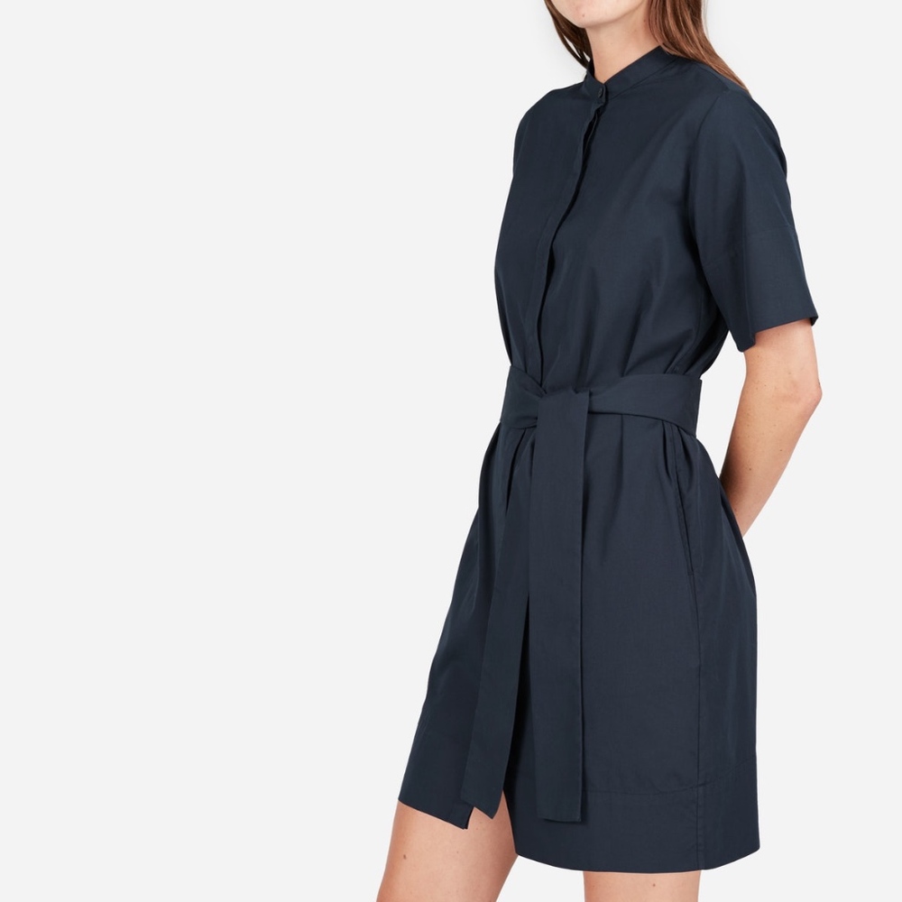 Everlane Cotton Collarless Belted Shirt Dress sz 8