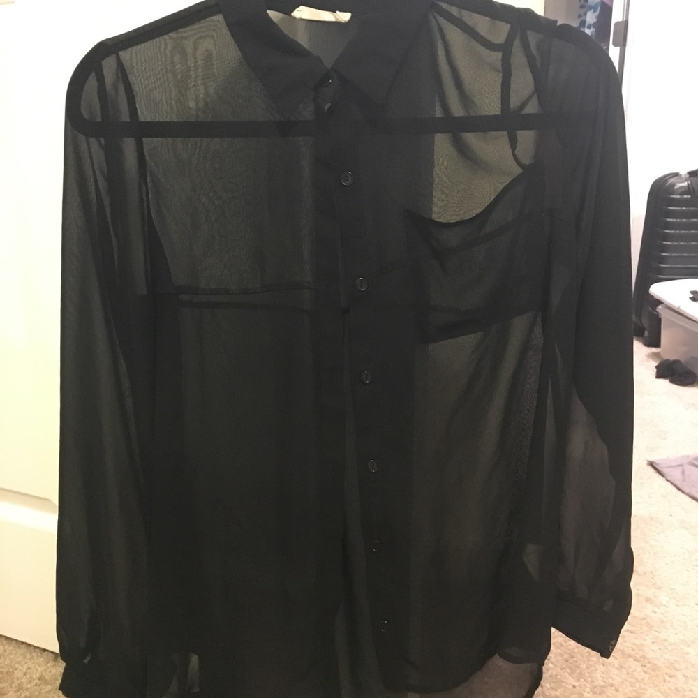 Black Sheer button down long sleeve
