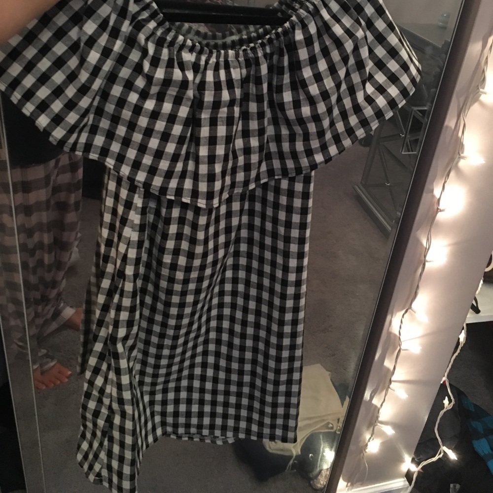 Gingham off the shoulder dress