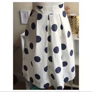 New white and blue polka dot skirt.