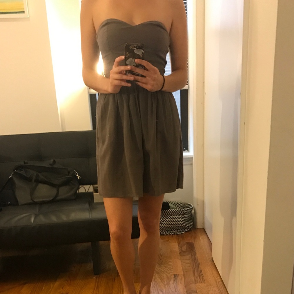 Amy Claire Strapless Taupe Dress
