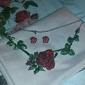 Rhinestone rose necklace set