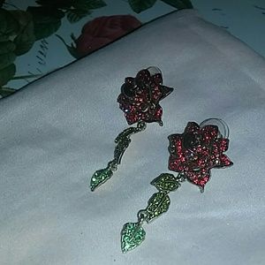 Rhinestone rose earrings