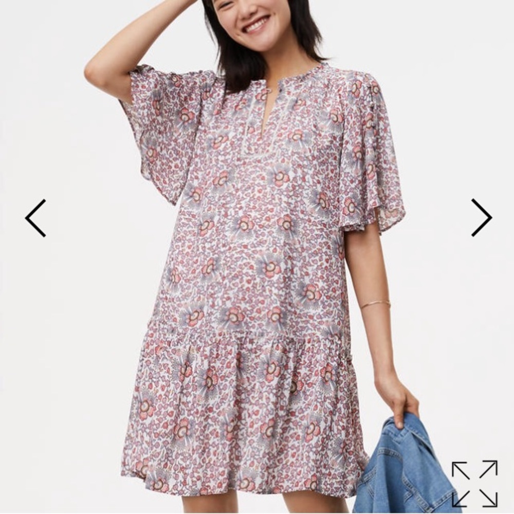 Flowered Button Sleeve Dress