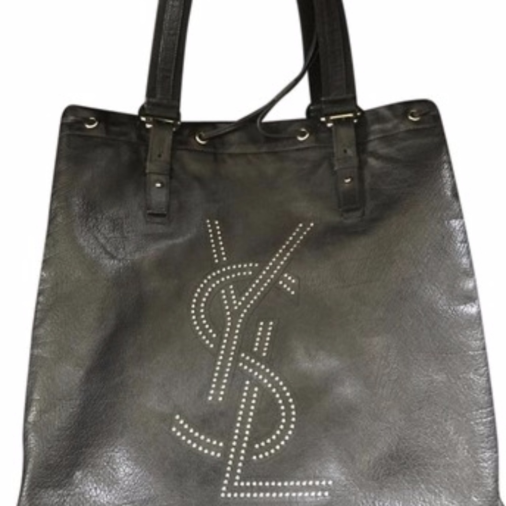 YSL Yves St. Laurent Black Leather studded Tote