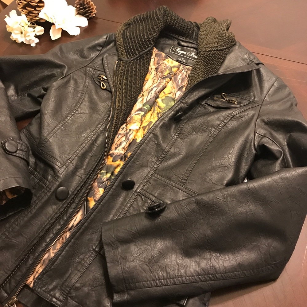 Faux leather jacket with built in hood