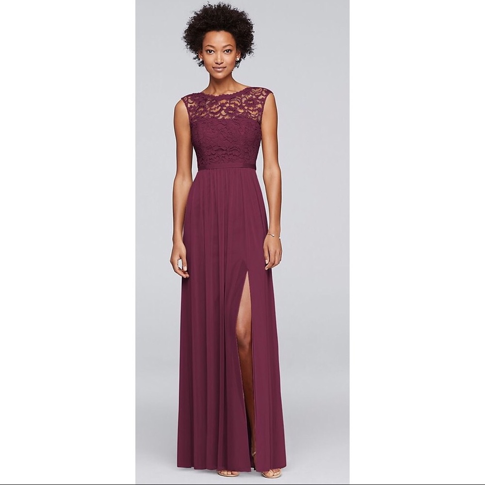 Long Bridesmaid Dress with Lace Bodice