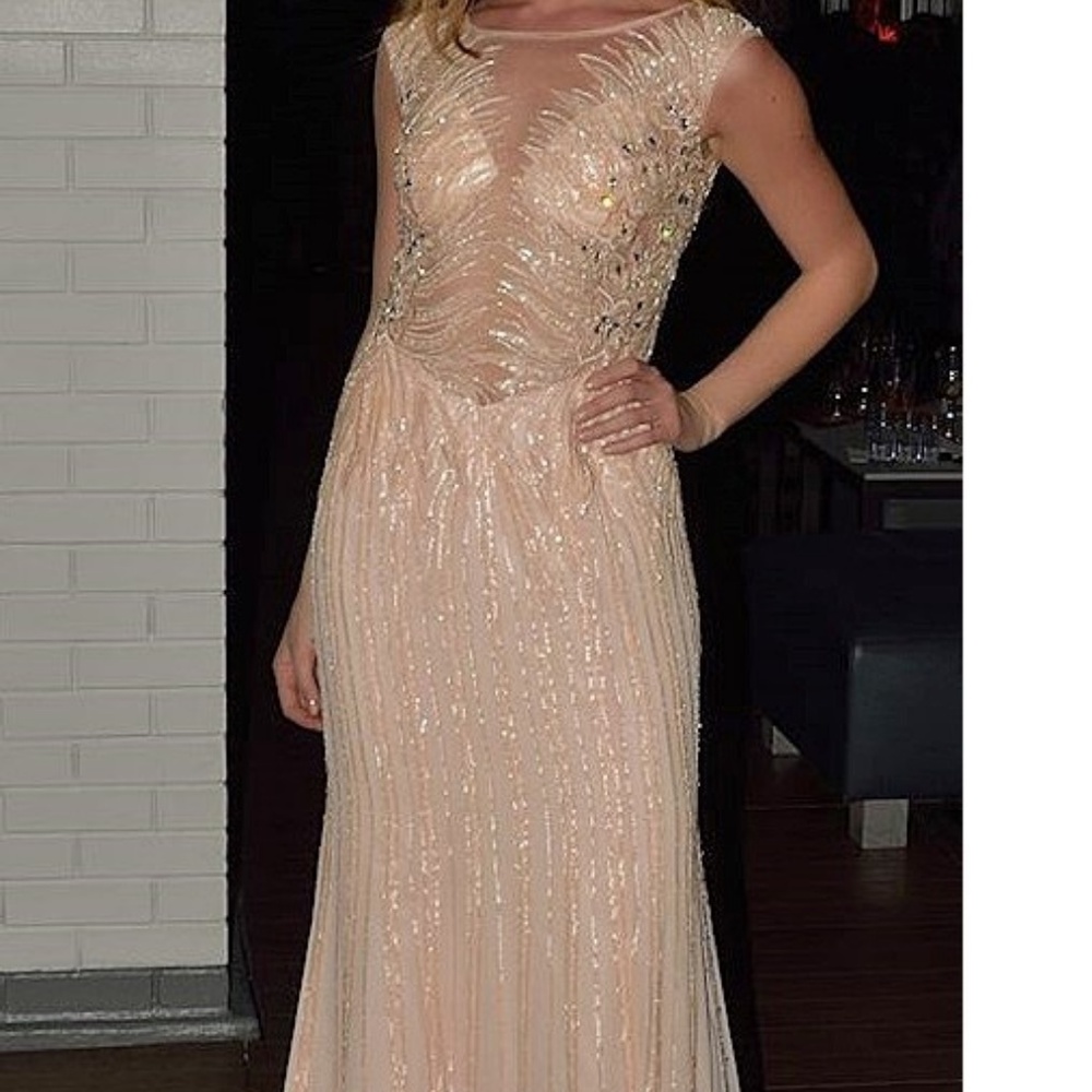 NEW Gown Party Prom Long Evening Dress Beige - Picture 2 of 7