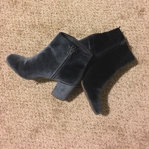 Cornflower blue velvet booties