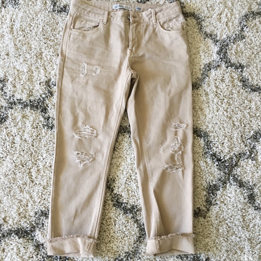 Zara distressed beige jeans